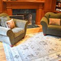 F02. 2 Krause Castro rolled arm oversized chairs. 36"h 49"w x 42"d 